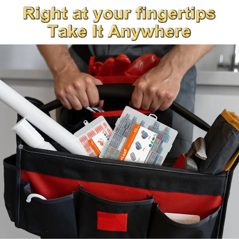 Person carrying tool bag with 63-Piece Lever Wire Connector Kit For Home Wiring And Lighting, DIY Friendly Push-In connectors visible