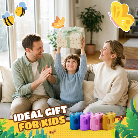 2 In 1 Digital Microscope And Telescope For Kids Portable USB STEM Toy 1000X Magnification And 10X Viewing Ideal Birthday Gift For Boys And Girls Aged 3 8 12 Explore Cells Fibers Rocks And More In A Fun Hands On Discovery Kit. Family with child opening a gift beside colorful kids microscope toys