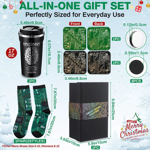 All In One Engineer Gift Set For Men With 17 Oz Stainless Steel Tumbler Circuit Board Cup Mats And Cool Circuit Socks