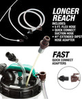Top view of the Manual Fluid Extractor Pump For Oil, Coolant, And Transmission Fluid, with 5-foot hose and dipstick adapters.