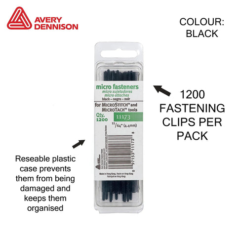 Black 4.4mm Fastener Refills For Micro Stitch And Micro Tach Tools, 1200 Count, Easy Load For Upholstery And Fabric Projects, Fits Leather And Craft Work, Model 11173, Heavy Duty Quick Load Refills Pack in resealable plastic case