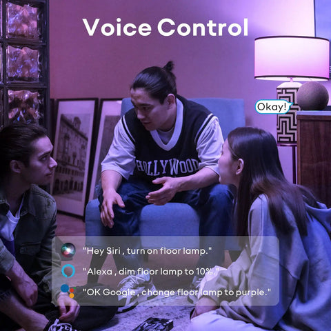 Group in living room using Latest L4 WiFi Smart LED Bulb Dimmable RGBW A21 850 Lumens E26 60W with voice control.