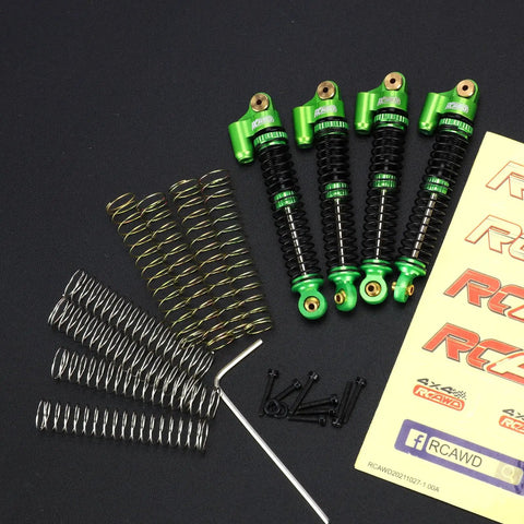 Beefed Up Aluminum Oil Filled RC Shocks for Axial AX24 XC1 4WS 1 24 Scale Upgrades Front And Rear Damper Parts With Adjustable Threaded Shock Collars And Extra Springs Green