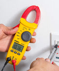 Pro Grade Digital Snap Around Clamp Meter With 5 Functions And 9 Range For Quick Voltage Testing, Measures 400 600V AC DC, Resistance And Continuity, Data Hold, Auto Power Off, Includes Case, Yellow Compact Tool, testing outlet