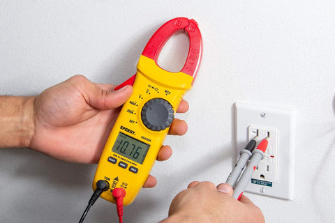 Pro Grade Digital Snap Around Clamp Meter With 5 Functions And 9 Range For Quick Voltage Testing, Measures 400 600V AC DC, Resistance And Continuity, Data Hold, Auto Power Off, Includes Case, Yellow Compact Tool, testing outlet