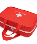 Compact First Aid Kit Bag For Home Travel Camping And Car, Emergency Medical Pouch with dual handles in red.