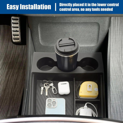 Lower Center Console Organizer for 2022 2026 Rivian R1T and R1S Custom Fit Floor Console Tray With Cup Holder Extra Bottle Slots
