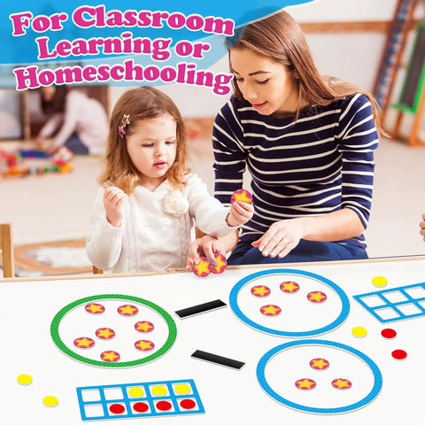 Child and adult using Magnetic Number Bonds And Ten Frame Set Go To Classroom Essential For Kindergarten on whiteboard.