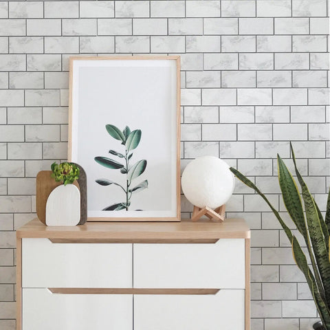 Stone White Peel And Stick Backsplash Tiles For Kitchen And More 12x12 Inch Self-Adhesive Subway Wall Tiles Easy Cut With Knife
