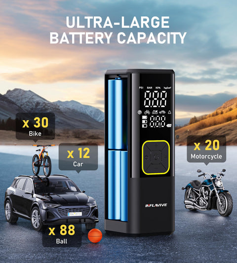 Cordless Tire Inflator With 150 PSI Digital Gauge, Fast Inflation 3X Faster Air Pump for Cars, Motorcycles, Bicycles and Balls
