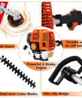 Diagram of Beast 5 In 1 Gas Powered Weed Eater With 52cc 2 Stroke Engine EPA Certified Parts showing throttle, blades, and design features.