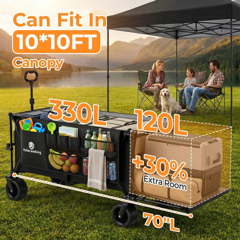70 Inch Extender Collapsible Wagon With Extended Tailgate For Beefy Heavy-Duty Transport All-Terrain Big Wheels Foldable Utility Cart