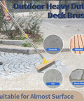 Man using Stainless Steel Deck Scrub Brush With 60 Inch Long Handle Heavy Duty Concrete Floor Cleaner Metal Wire Bristle Broom