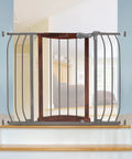 Walk Through Baby And Pet Gate With Walnut Wood And Charcoal Metal Accents, Easy Install For Doorways, Stairways, 28-42.5 inches