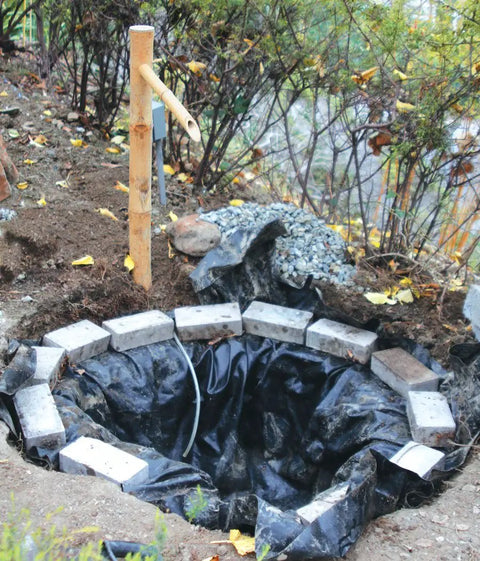 Epic 36 Inch Bamboo Fountain With Pump For In Ground Disappearing Water Features Outdoor Garden Waterfall setup in progress