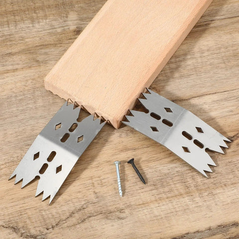 Heavy Duty Stainless Steel Bench Dogs Kit with 6 clamping dogs and 12 screws shown with a wooden plank for router sled use.