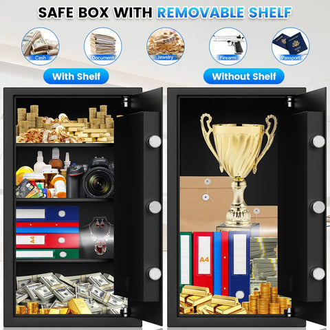 5.2 Cu Ft Large Fireproof And Waterproof Safe With LCD Keypad Anti Theft Alerts Hidden Code Mode Personal Combination Safe For Documents Jewelry Laptop Gun And Valuables For Office Or Home Gift open with valuables and shelves