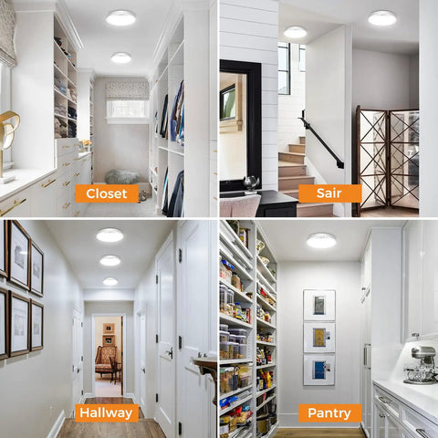 Six-Pack Ultra Bright Flush Mount LED Ceiling Lights 24W 2100 Lumens 5000K Daylight Slim White Fixtures in home interiors