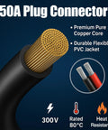 50 Amp Dual Y Splitter Plug for Battery Power Connectors 1 to 2 Cable with 6mm Wire, Forklift Charger and Lithium Battery Transfer, Ideal for Electric Vehicles, Boats, RVs, and Portable Power Systems, 50A plug connector with copper core and PVC jacket