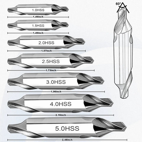 7 Piece M2 High Speed Steel Center Drill Bit Set For Metal Lathe Tools With 60 Degree Countersink Precise Hole Positioning Durable Bits