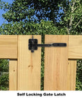 2 Pack Gate Latch For Wooden Fences, Gravity Self Locking, Heavy Duty Stainless Steel Hardware Kit installed on outdoor gate