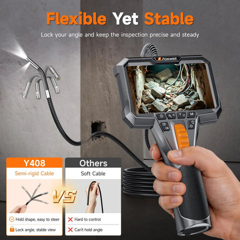 Dual Lens Articulating Borescope With 1080P Endoscope Camera, Two Way Flex Probe, 5.3ft Semi Rigid Cable For Engines, Pipes, HVAC Ducts And Industrial Equipment See Hidden Damage Clearly, handheld monitor