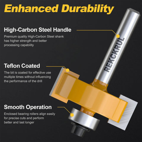 Pro Grade One Quarter Inch Shank Rabbet Router Bit Set With Six Bearings And One And Three Eighths Inch Cutting Diameter YG8 Carbide