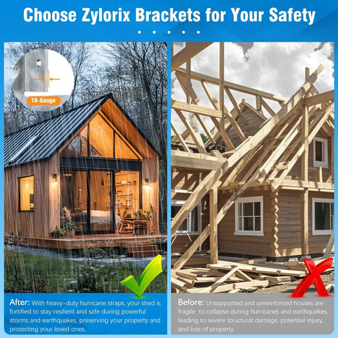Comparison of homes with and without 25 Pack 18 Gauge Hurricane Ties For Rafters And Shed Roofs Heavy Duty Galvanized Rafter Brackets