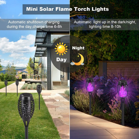 12 Pack Solar Torch Lights With Lit Flickering Flame For Garden Patio And Yard Decor Waterproof Outdoor Lighting