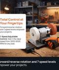 Compact 96W Mini Bench Grinder With Dual Grinding Wheels Variable Speed 3000 To 6000 RPM All Copper Brushless Motor for precise metalwork control.