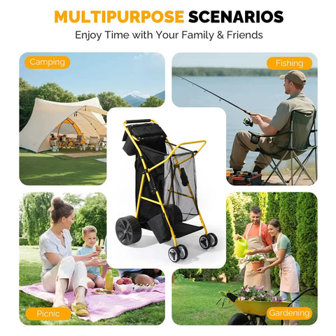 Heavy Duty Beach Cart With 11 Inch Solid Wheels Your Beach Day Workhorse For Sand And Grass All Terrain Foldable Utility Wagon