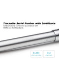 Industrial Torque Wrench 30 to 150 in-lbs, One Quarter Inch Drive, Matte Chrome Finish, traceable serial number, certification