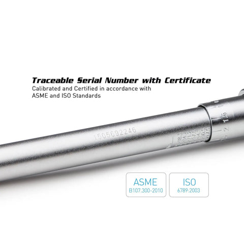Industrial Torque Wrench 30 to 150 in-lbs, One Quarter Inch Drive, Matte Chrome Finish, traceable serial number, certification