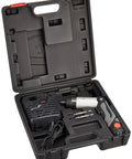 Heavy Duty Cordless Screwdriver Set Featuring Smooth Variable Speed Switches And Two Position Convertible Grip For No Sweat Home Repairs And Slick Electrical Installations in a black storage case.