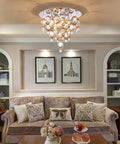 4 Light Modern Crystal Copper Flush Mount Chandelier Next Level 3 Tier Semi Flush Ceiling Light Fixture in living room
