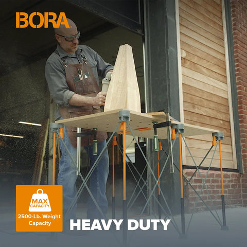 Man using Beefy Folding Work Table Centipede Saw Horse Stand 2 Ft Long By 4 Ft Wide By 2.5 Ft High Steel 1500 Lb Capacity
