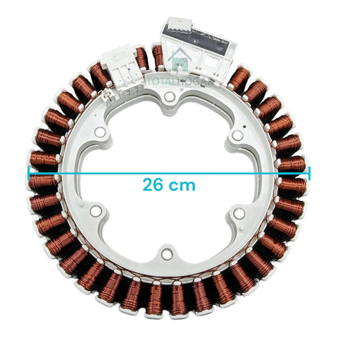 Genuine OEM Stator Assembly Replacement for Washing Machines, 26 cm diameter, visible copper coils, exact fit for washers