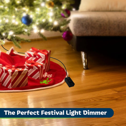 Table Top Plug In Dimmer For Lamps With Quiet Slide Control Dims 10 To 100 Percent next to festive Christmas tree and gifts