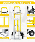 Close-up of Heavy Duty 4 In 1 Convertible Hand Truck Dolly Cart with adjustable handle and durable wheels for easy moving.