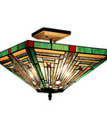 Two Light Tiffany Style Mission Ceiling Fixture In Blackish Bronze Finish, Innes Inspired Design With 272 Glass Pieces, 14 Inch Wide