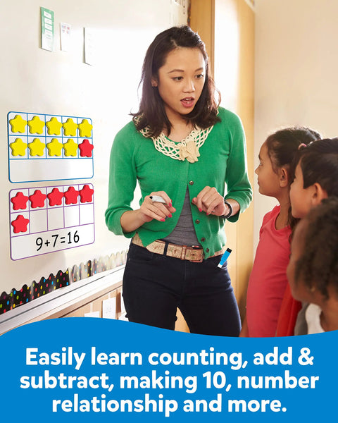 Teacher using Magnetic Ten Frame Set With Colorful Counters And Dry Erase Markers For Hands On Math Manipulatives Montessori Inspired Learning