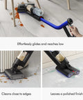 WashG1 Wet Cleaner For Hard Floors with Dual Motorized Rollers cleaning spill on tile, shown in Ultra Blue and Matte Black finish