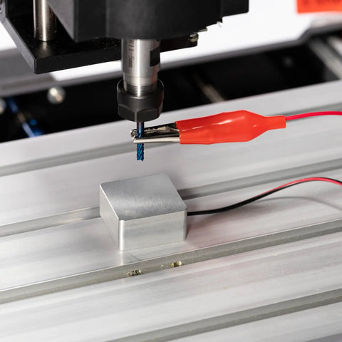 CNC Z Probe Touch Plate 2-Pin Aluminum 30x30x15mm under milling machine setup, easy Z-axis setup, compatible with Masuter Pro