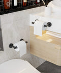 Modern bathroom with Two Pack Matte Black Toilet Paper Holder Built To Last Rustproof SUS304 Stainless Steel Double Post Pivoting Roll Holder