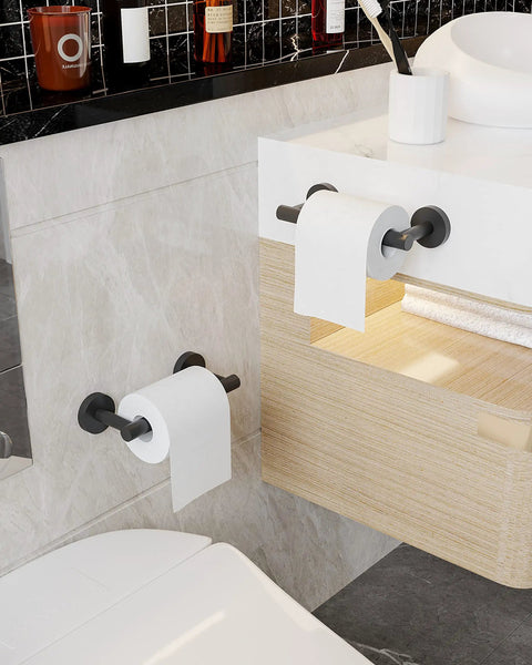 Modern bathroom with Two Pack Matte Black Toilet Paper Holder Built To Last Rustproof SUS304 Stainless Steel Double Post Pivoting Roll Holder