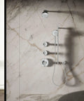 Purist Three Function Showerhead 2.5 Gpm Polished Chrome With Full Coverage Spray Pulsating Massage And Silk Spray shown installed