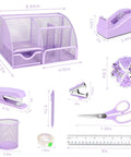 Purple Desk Organizer Set 12 Pieces With Tape Dispenser Stapler Staples Staple Remover Pen Holder Scissors Ruler Sticky Tabs Tape