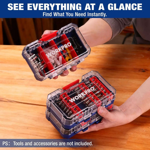 Three Piece Small Parts Organizer Set With Portable Stackable Hardware Storage Case Removable Dividers And Clear Lid
