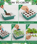 Indoor Seed Starter Kit With 48 Cells Flexible Silicone Trays Germination Tray With Humidity Dome And Lids Reusable Dishwasher Safe BPA Free No Fuss Transplant With Roots Intact For Beginner Gardeners showing how to grow process.