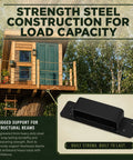 Built Tough Heavy Duty Treehouse Bracket With Floating Connection Design For Independent Tree Movement Fits 1.25 X 15 Inch Lag Bolts Or 1.25 Inch Tabs Outdoor Tree Support System Birdhouse Mounting Playground Construction. Black steel treehouse bracket for structural beams and heavy loads